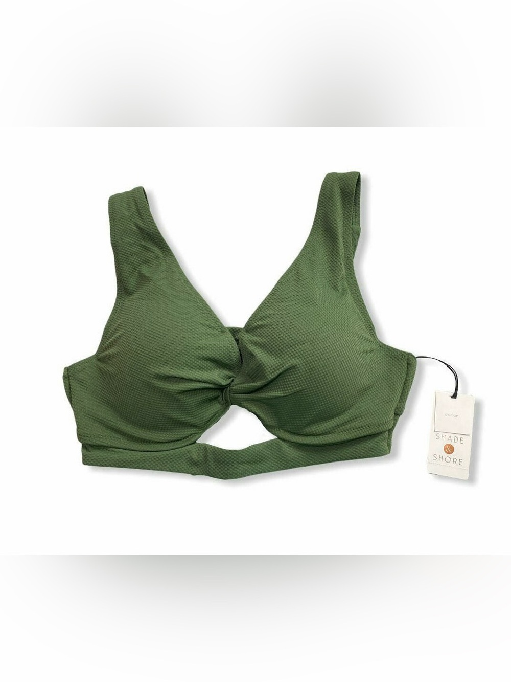 olive green Shade & Shore twist-front textured bikini top NWT 34D